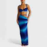 Jane - Stilīgs gradienta adīts crop top un overskirt duets