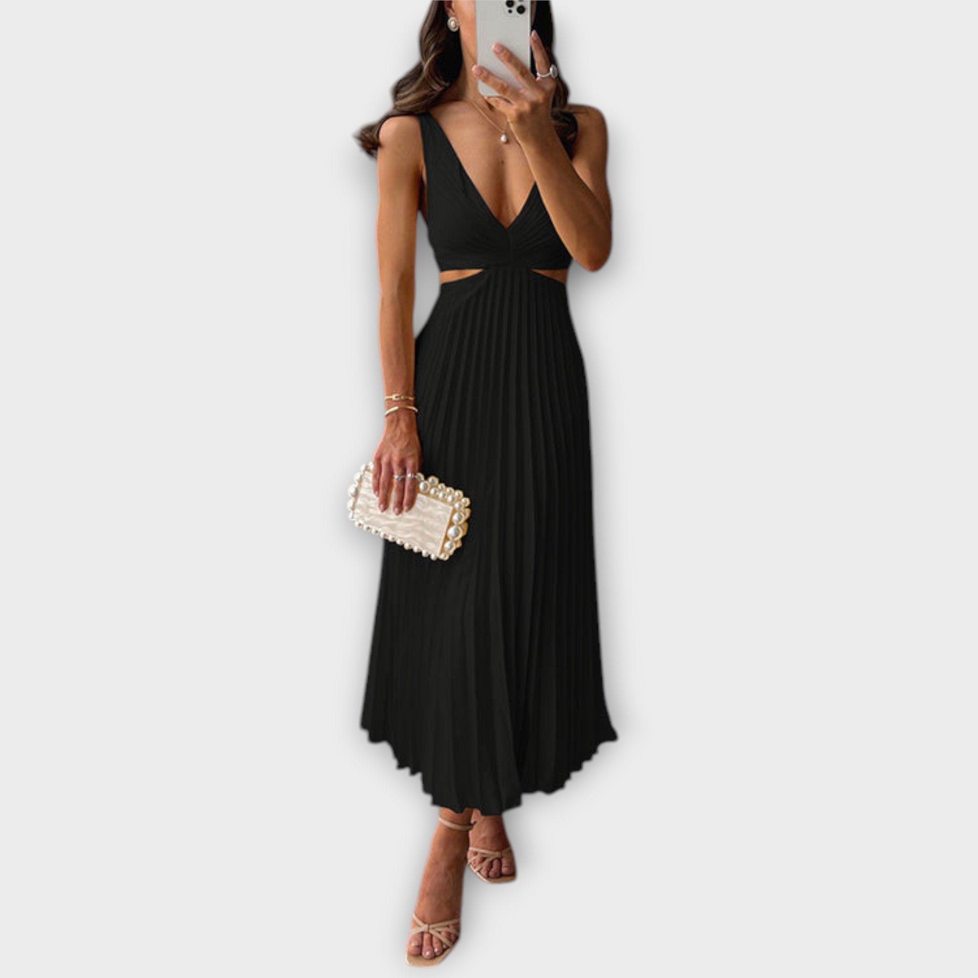 Eleganti midi vakara kleitas ar plisējumu
