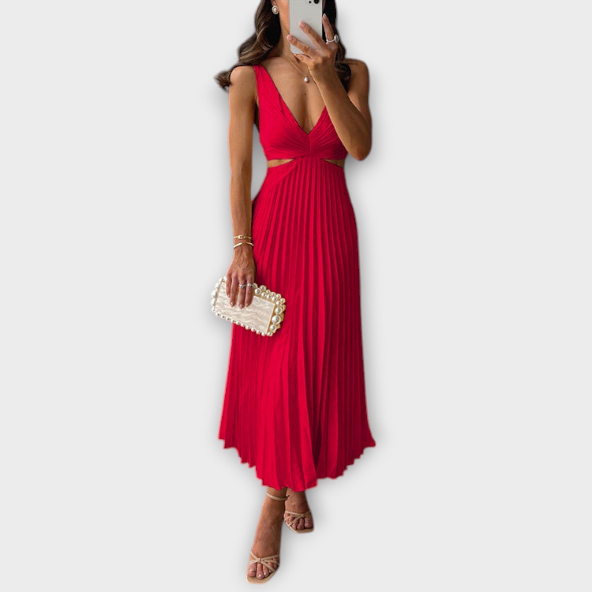 Eleganti midi vakara kleitas ar plisējumu
