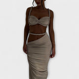 Jane - Stilīgs gradienta adīts crop top un overskirt duets