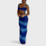 Jane - Stilīgs gradienta adīts crop top un overskirt duets