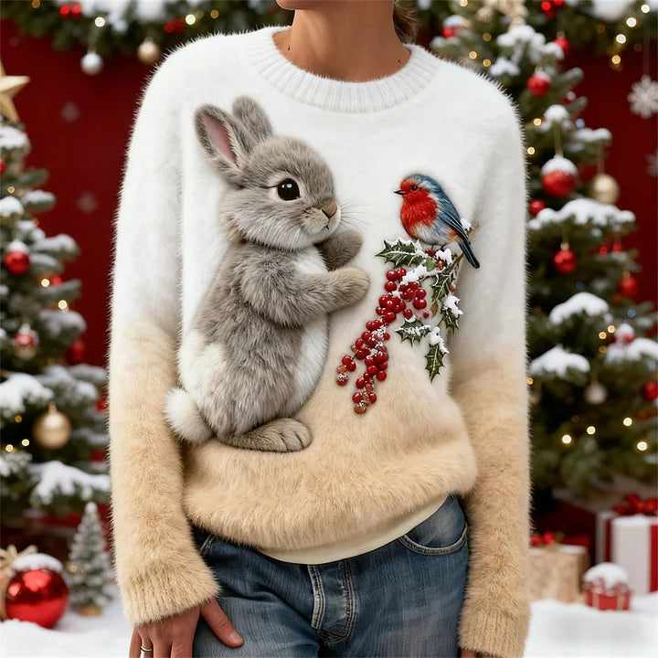 Suzette – Plīša džemperis ar Ziemassvētku trušu