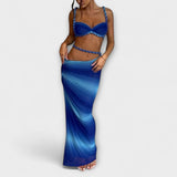 Jane - Stilīgs gradienta adīts crop top un overskirt duets