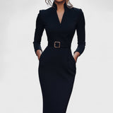 Hana - Eleganti melni kleitas ar jostu un apkakli